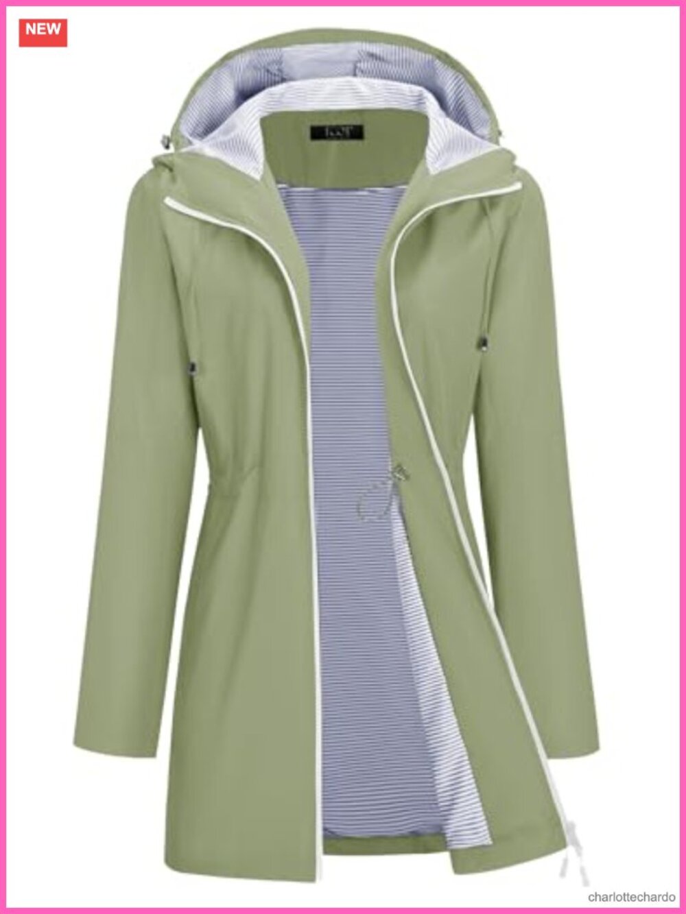 Women's Waterproof Long Trench Raincoat with Hood Zipper Lightweight Lined